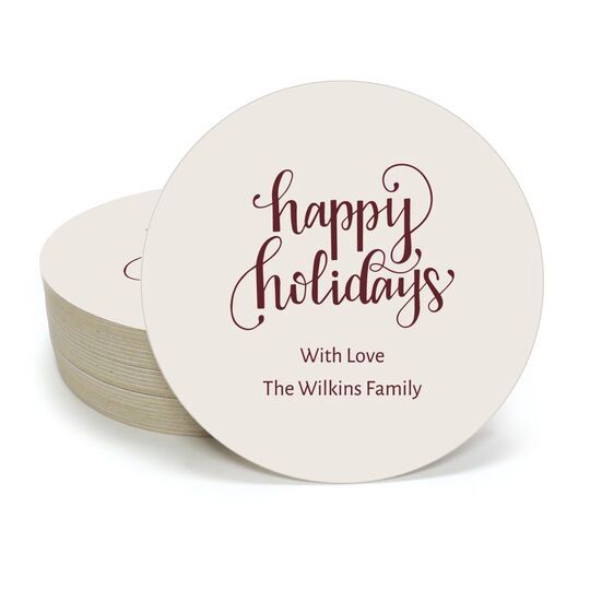 Hand Lettered Happy Holidays Round Coasters